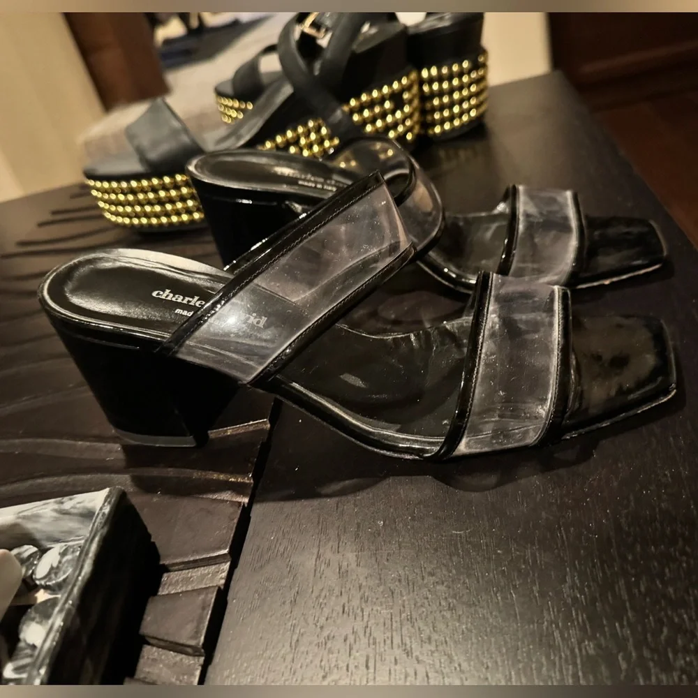 Charles David Black Heels with Clear Straps 10 - Picture 2 of 5